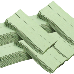 Multiple stacks of green c fold paper towels