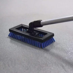 blue deck scrubber in use