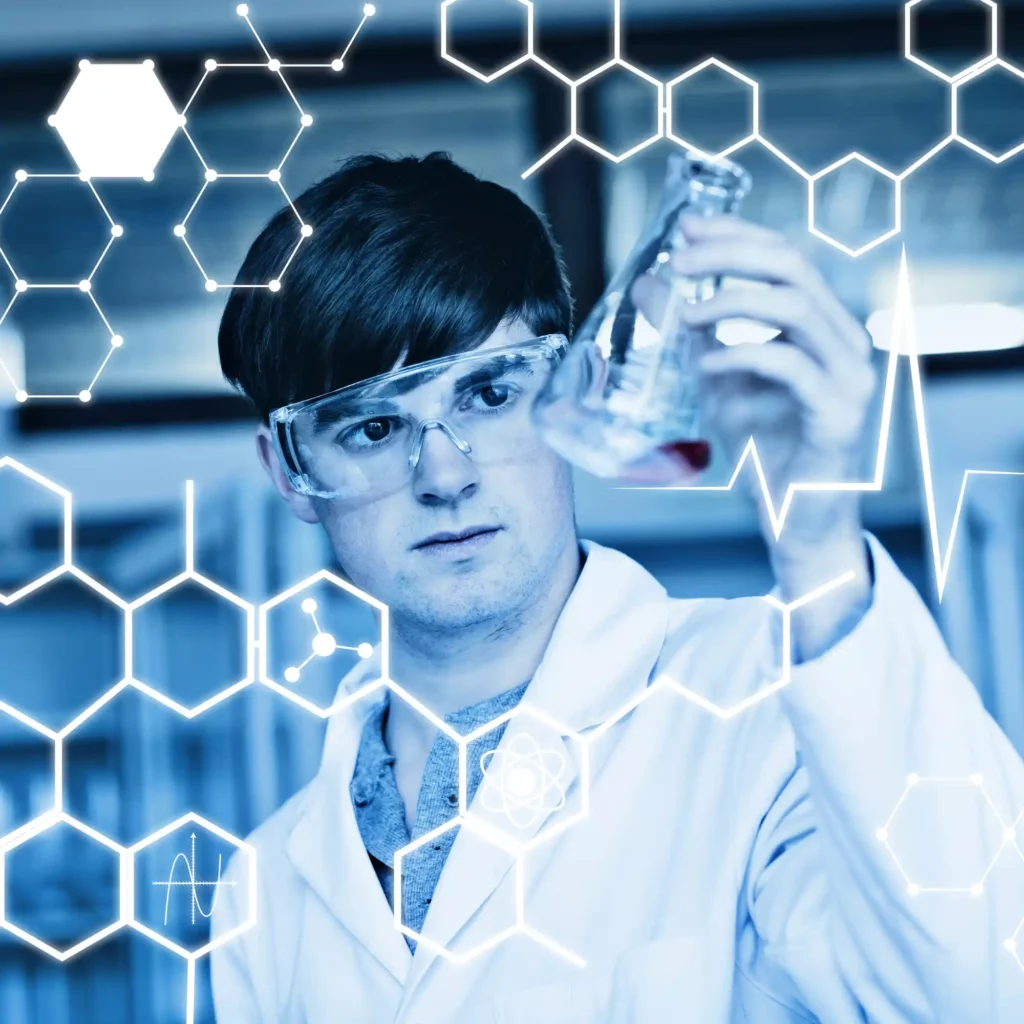 scientist looking at liquid