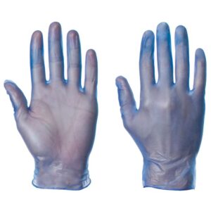 Blue vinyl disposable gloves