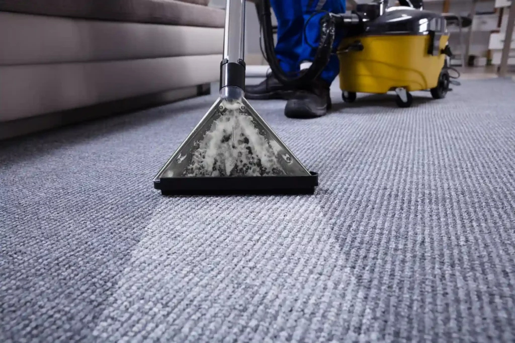 Carpet cleaning machines cleaning blue wool carpet