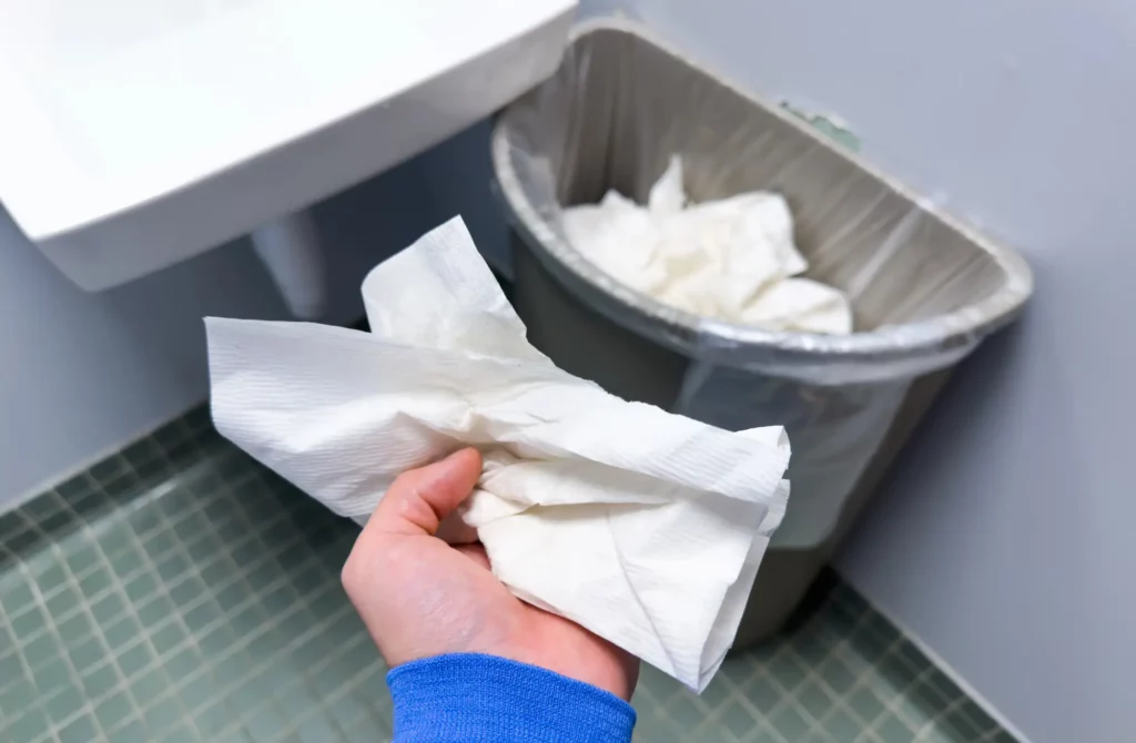 paper hand towels in bin