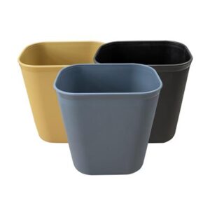 Rectangular plastic wastebaskets in yellow, blue and black