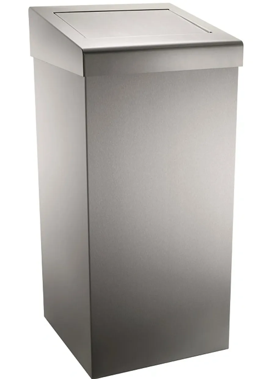 brushed stainless 50ltr waste bin with flap lid